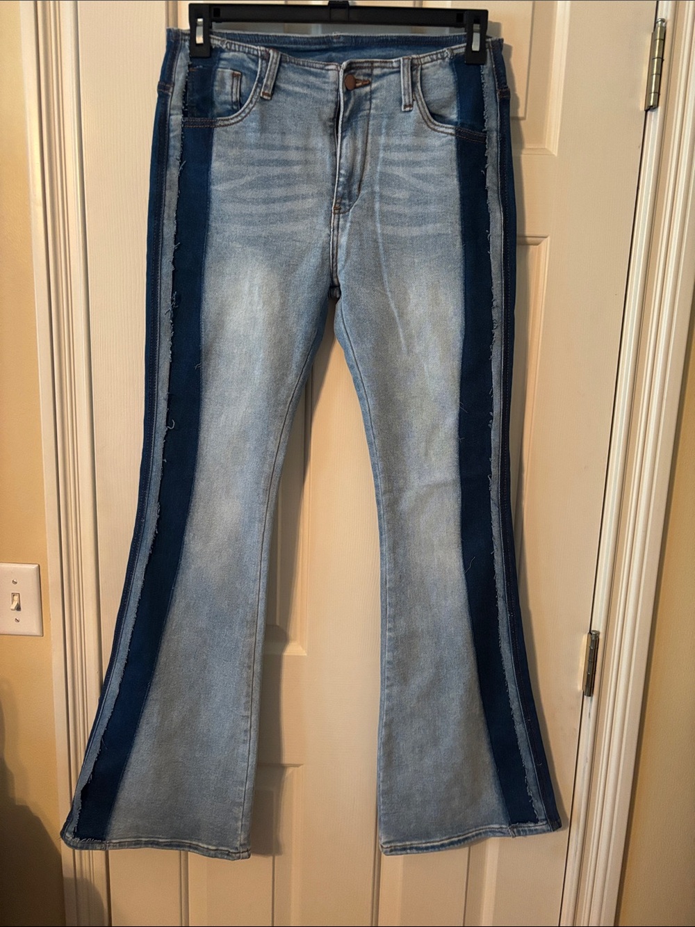 Light Blue Flared Jeans with Dark Side Panels
